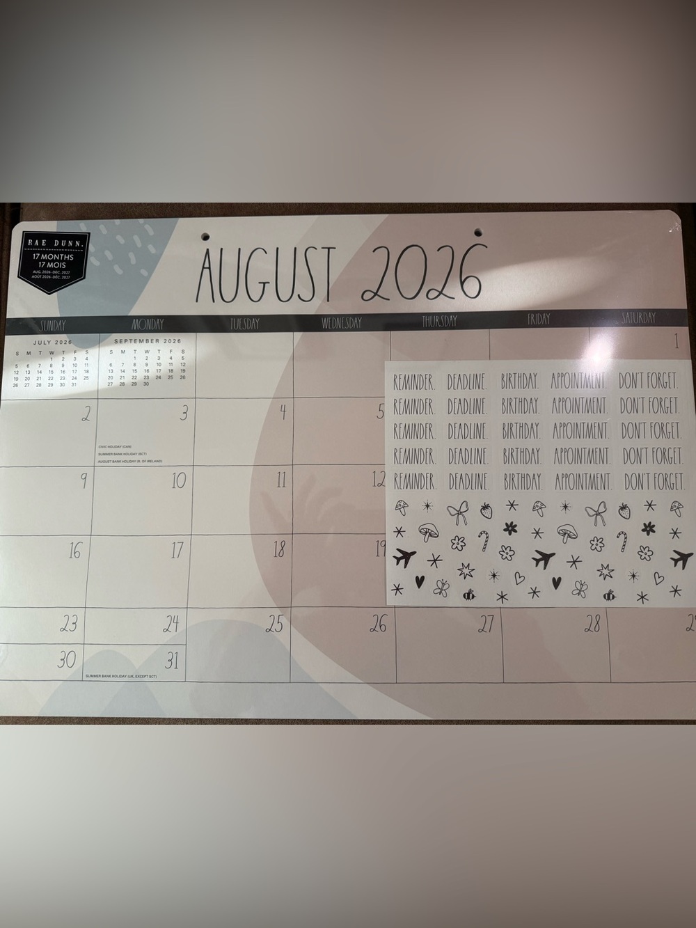 Rae Dunn 17-month, Aug 2026 to Dec 2027 Monthly Desk Calendar – Blush & Cream